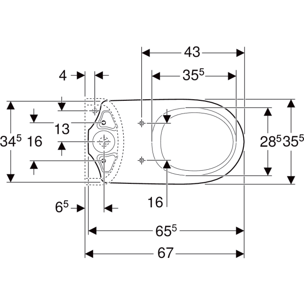 GEBERIT Renova Stand-WC für AP-Spülkasten aufgesetzt, Tiefspüler, Abgang horizontal #203820000 - weiß