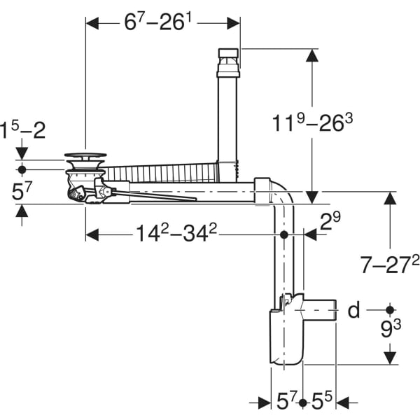 GEBERIT Waschbeckenablauf Raumsparmodell, schmale Ausführung, mit Hebelbetätigung und Ventilabdeckung, Abgang horizontal, für Geberit ONE Waschtisch Abgang vertikal #152.061.01.1 - weiß