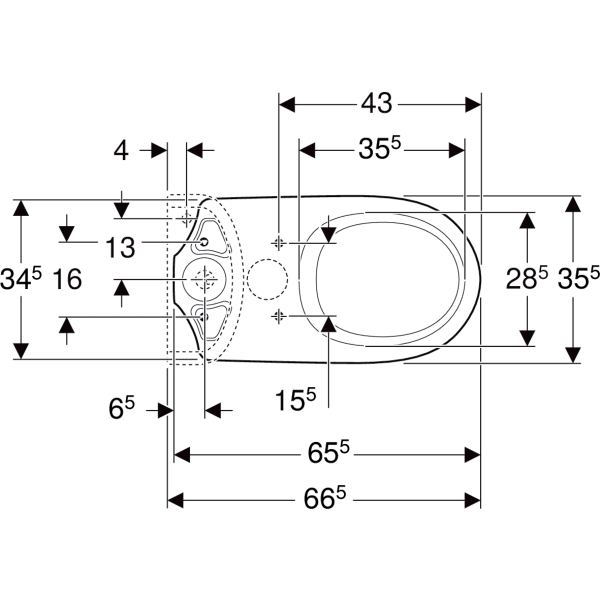GEBERIT Renova Stand-WC für AP-Spülkasten aufgesetzt, Tiefspüler, Abgang vertikal #203821600 - weiß / KeraTect