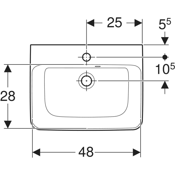 GEBERIT Renova Plan Aufsatzhandwaschbecken mit asymmetrischem Überlauf #501.719.00.1 - weiß