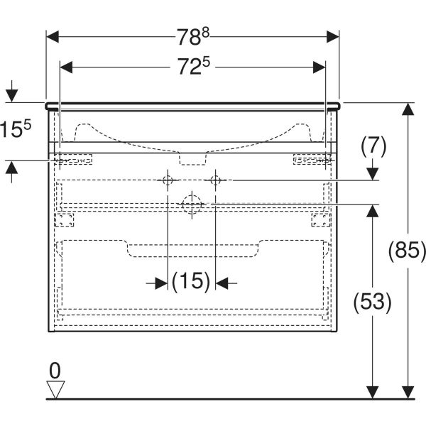 GEBERIT Renova Plan Set Möbelwaschtisch schmaler Rand, mit Unterschrank, eine Schublade und eine Innenschublade #501.916.01.8 - Korpus und Front: weiß / lackiert hochglänzend Waschtisch: weiß / KeraTect