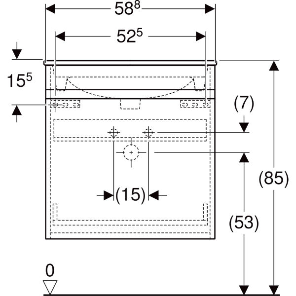 GEBERIT Renova Plan Set Möbelwaschtisch schmaler Rand, mit Unterschrank, eine Schublade und eine Innenschublade #501.915.JK.8 - Korpus und Front: lava / lackiert matt Waschtisch: weiß / KeraTect