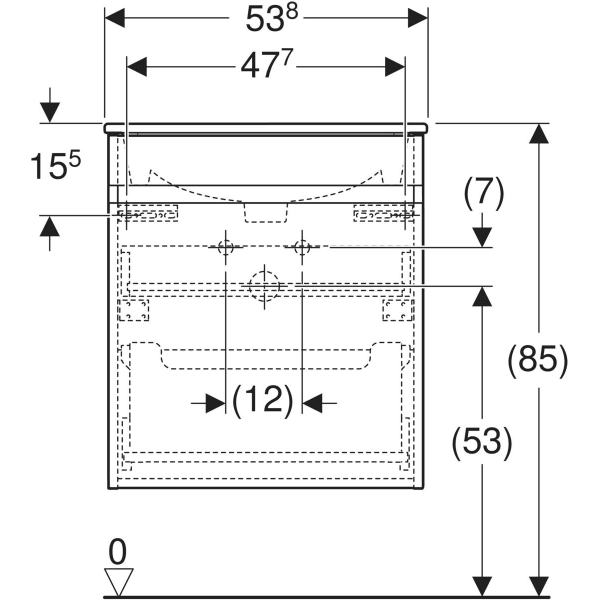 GEBERIT Renova Plan Set Möbelwaschtisch schmaler Rand, mit Unterschrank, eine Schublade und eine Innenschublade #501.914.JR.8 - Korpus und Front: Nussbaum hickory / Folie strukturiert Waschtisch: weiß / KeraTect