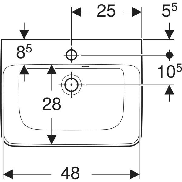 GEBERIT Renova Plan Handwaschbecken mit asymmetrischem Überlauf #501.628.00.1 - weiß