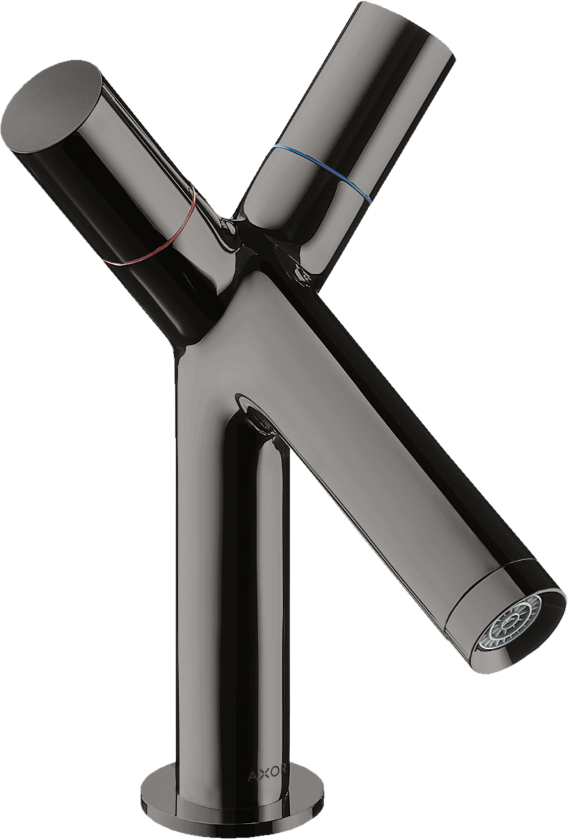 HANSGROHE AXOR Starck 2-Griff Waschtischarmatur 80 mit Zugstangen-Ablaufgarnitur #10030330 - Polished Black Chrome