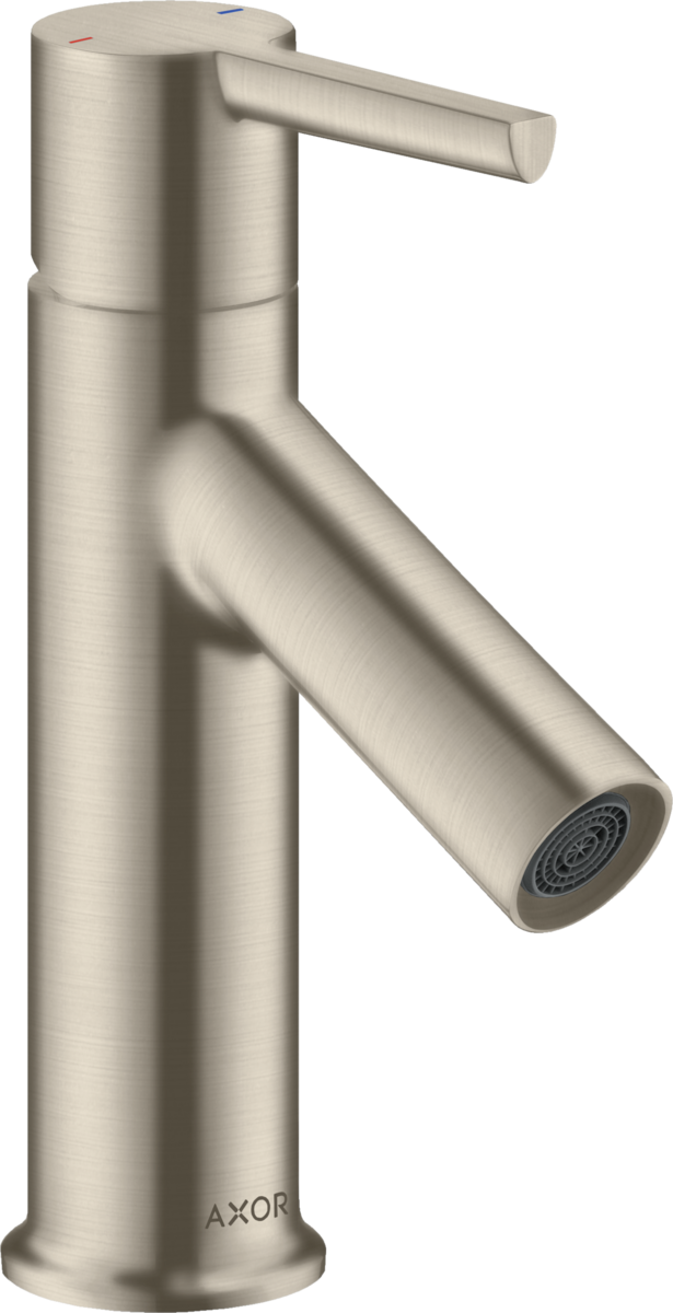 HANSGROHE AXOR Starck Einhebel-Waschtischmischer 80 mit Hebelgriff für Handwaschbecken mit Zugstangen-Ablaufgarnitur #10102820 - Brushed Nickel