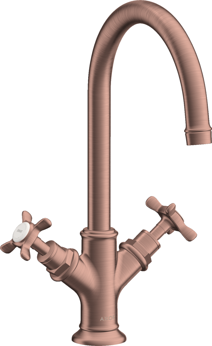 HANSGROHE AXOR Montreux 2-Griff Waschtischarmatur 210 mit Kreuzgriffen und Zugstangen-Ablaufgarnitur #16502310 - Brushed Red Gold