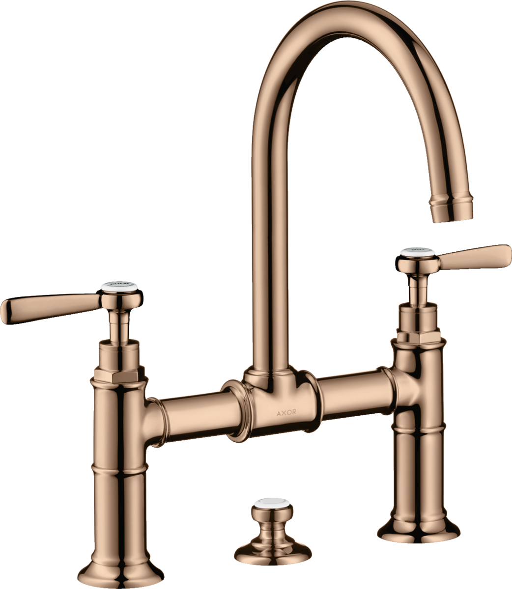 HANSGROHE AXOR Montreux 2-Griff Waschtischarmatur 220 mit Hebelgriffen und Zugstangen-Ablaufgarnitur #16511300 - Polished Red Gold