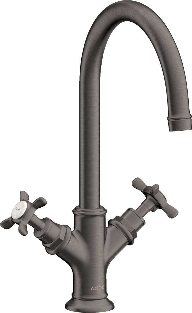 HANSGROHE AXOR Montreux 2-Griff Waschtischarmatur 210 mit Kreuzgriffen und Zugstangen-Ablaufgarnitur #16502340 - Brushed Black Chrome