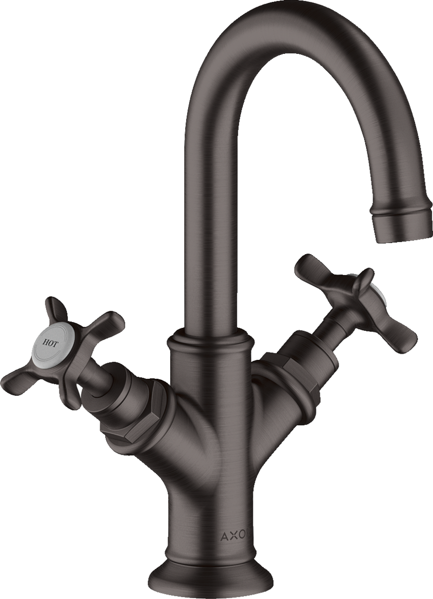 HANSGROHE AXOR Montreux 2-Griff Waschtischarmatur 160 mit Kreuzgriffen für Handwaschbecken mit Zugstangen-Ablaufgarnitur #16505340 - Brushed Black Chrome