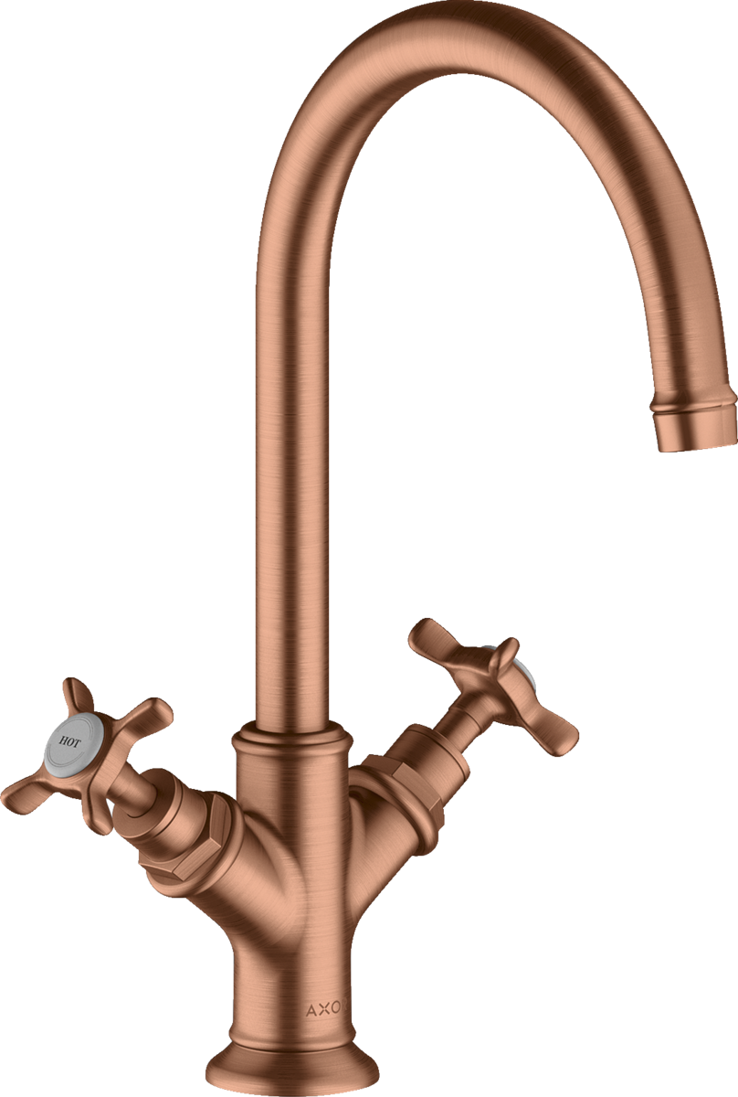 HANSGROHE AXOR Montreux 2-Griff Waschtischarmatur 210 mit Kreuzgriffen und Ablaufgarnitur #16506310 - Brushed Red Gold