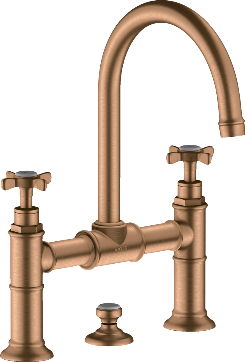 HANSGROHE AXOR Montreux 2-Griff Waschtischarmatur 220 mit Kreuzgriffen und Zugstangen-Ablaufgarnitur #16510140 - Brushed Bronze