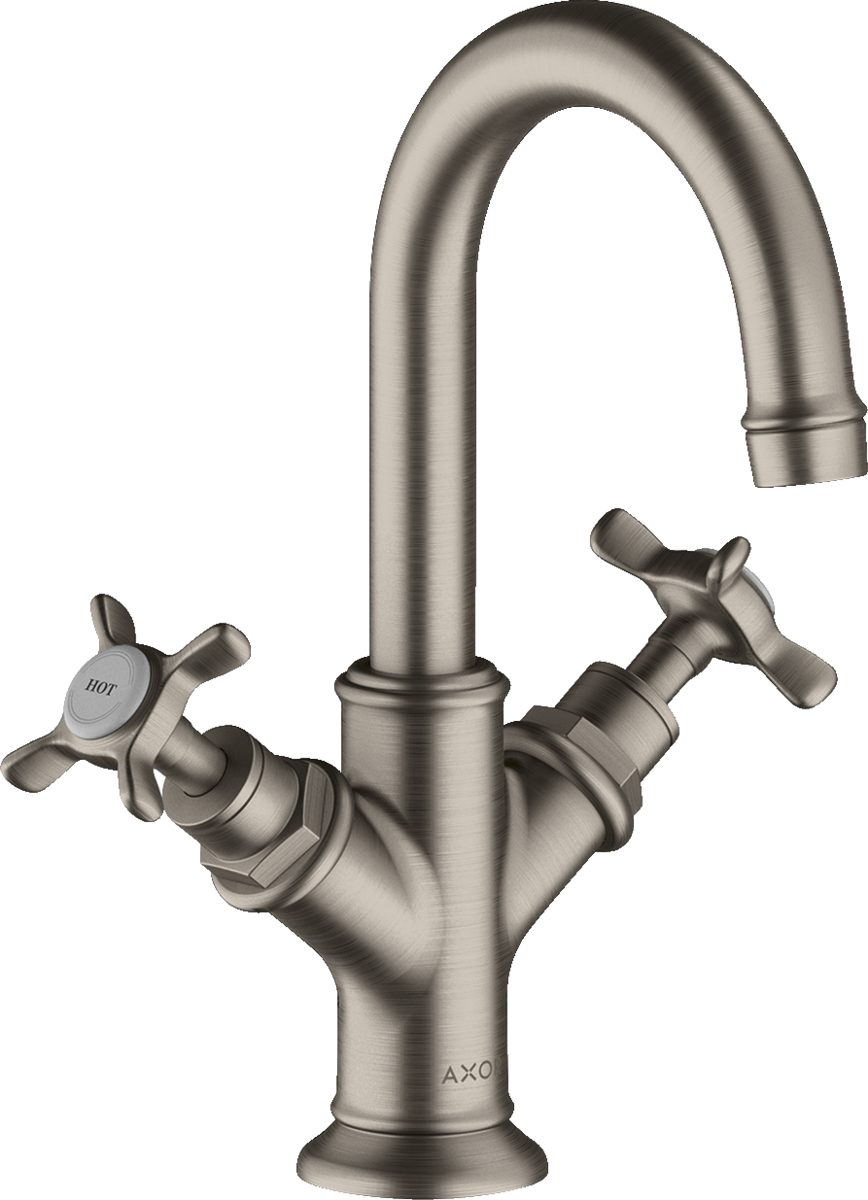 HANSGROHE AXOR Montreux 2-Griff Waschtischarmatur 160 mit Kreuzgriffen für Handwaschbecken mit Zugstangen-Ablaufgarnitur #16505800 - Edelstahl Optic