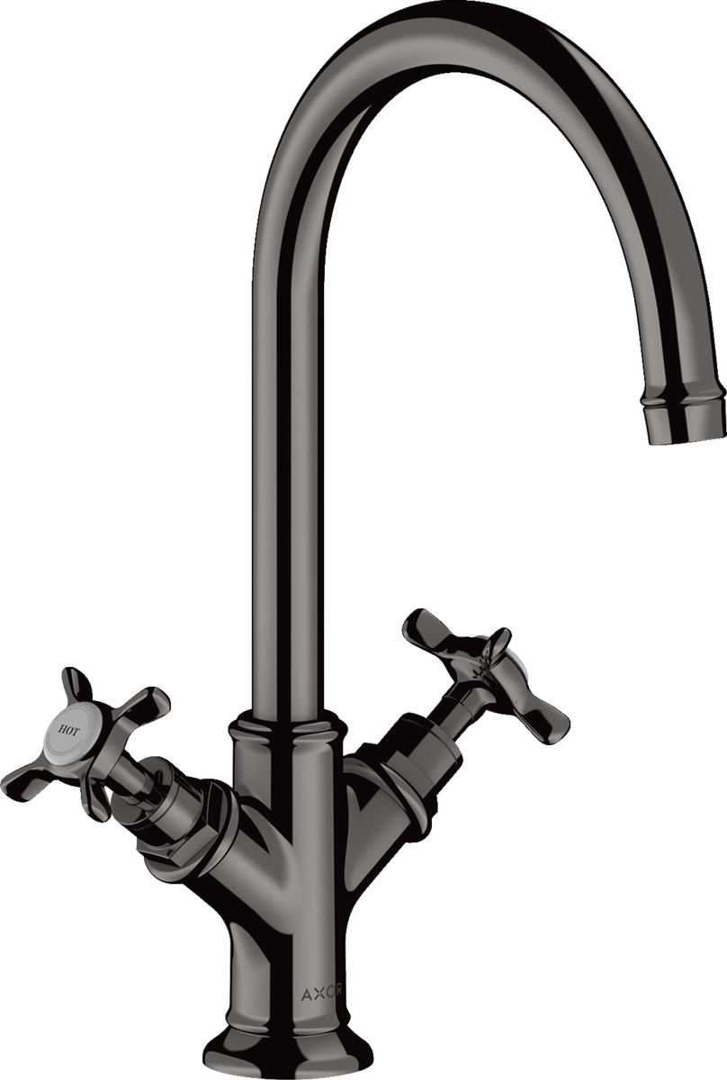 HANSGROHE AXOR Montreux 2-Griff Waschtischarmatur 210 mit Kreuzgriffen und Ablaufgarnitur #16506330 - Polished Black Chrome