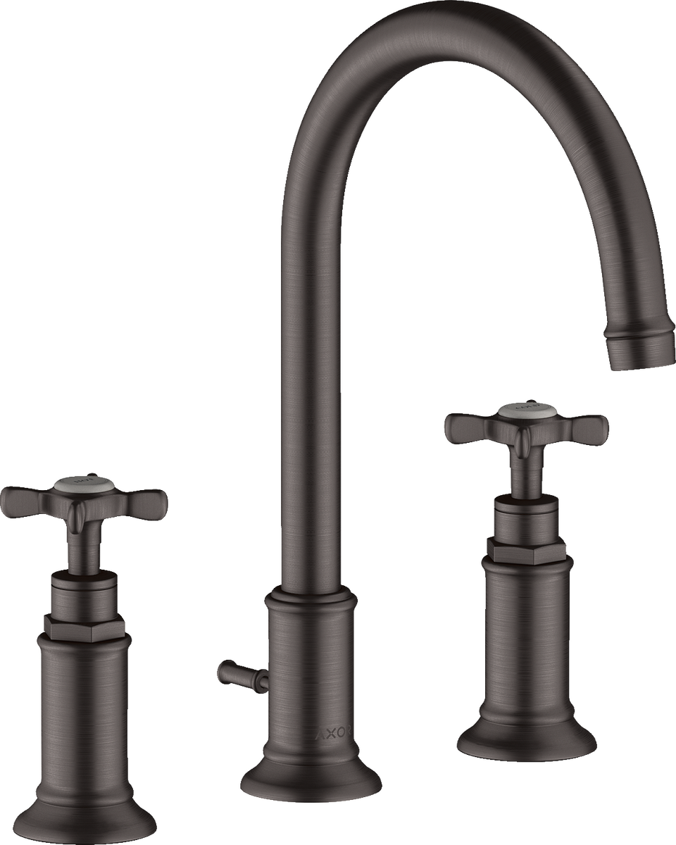 HANSGROHE AXOR Montreux 3-Loch Waschtischarmatur 180 mit Kreuzgriffen und Zugstangen-Ablaufgarnitur #16513340 - Brushed Black Chrome