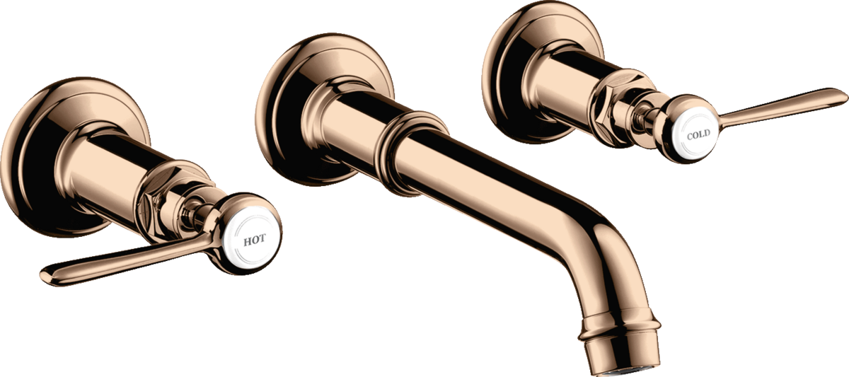 HANSGROHE AXOR Montreux 3-Loch Waschtischarmatur Unterputz für Wandmontage mit Auslauf 165 - 225 mm und Hebelgriffen #16534300 - Polished Red Gold
