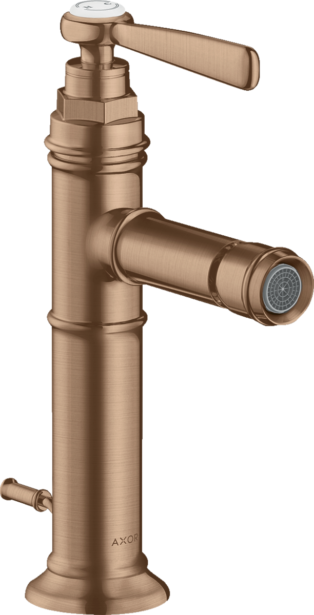 HANSGROHE AXOR Montreux Einhebel-Bidetmischer mit Hebelgriff und Zugstangen-Ablaufgarnitur #16526310 - Brushed Red Gold