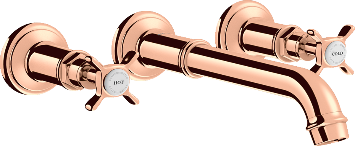 HANSGROHE AXOR Montreux 3-Loch Waschtischarmatur Unterputz für Wandmontage mit Auslauf 165 - 225 mm und Kreuzgriffen #16532300 - Polished Red Gold