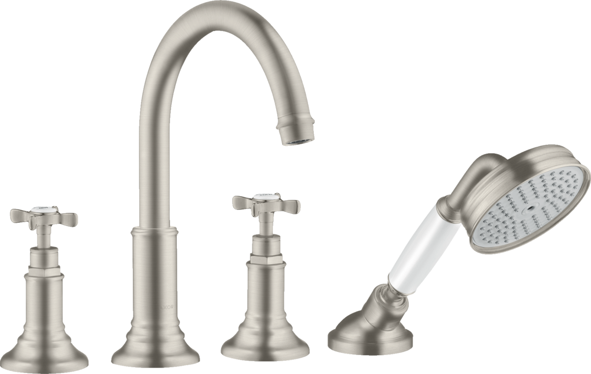 HANSGROHE AXOR Montreux 4-Loch Wannenrandarmatur mit Kreuzgriffen #16546800 - Edelstahl Optic