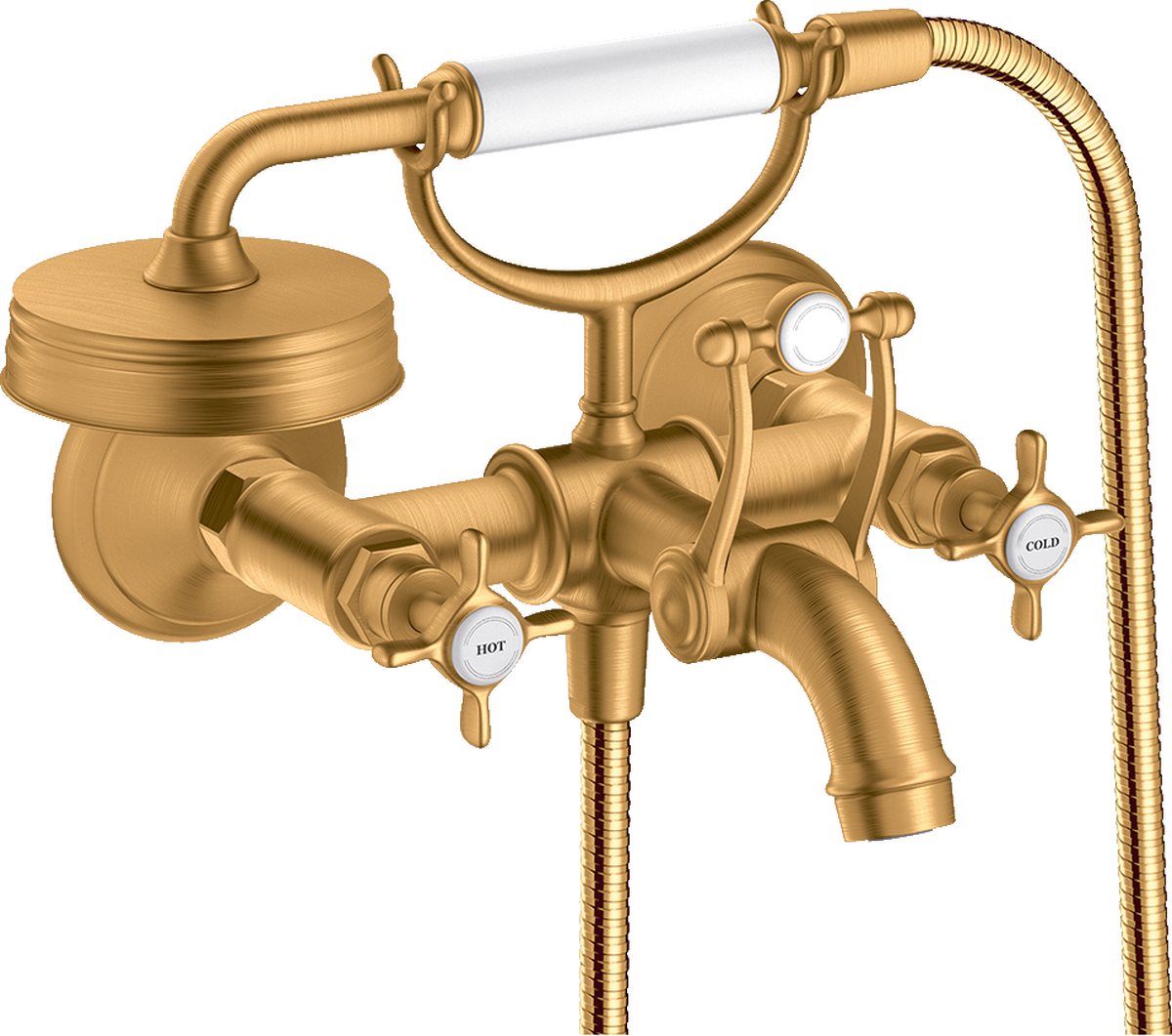 HANSGROHE AXOR Montreux 2-Griff Wannenarmatur Aufputz mit Kreuzgriffen #16540250 - Brushed Gold Optic
