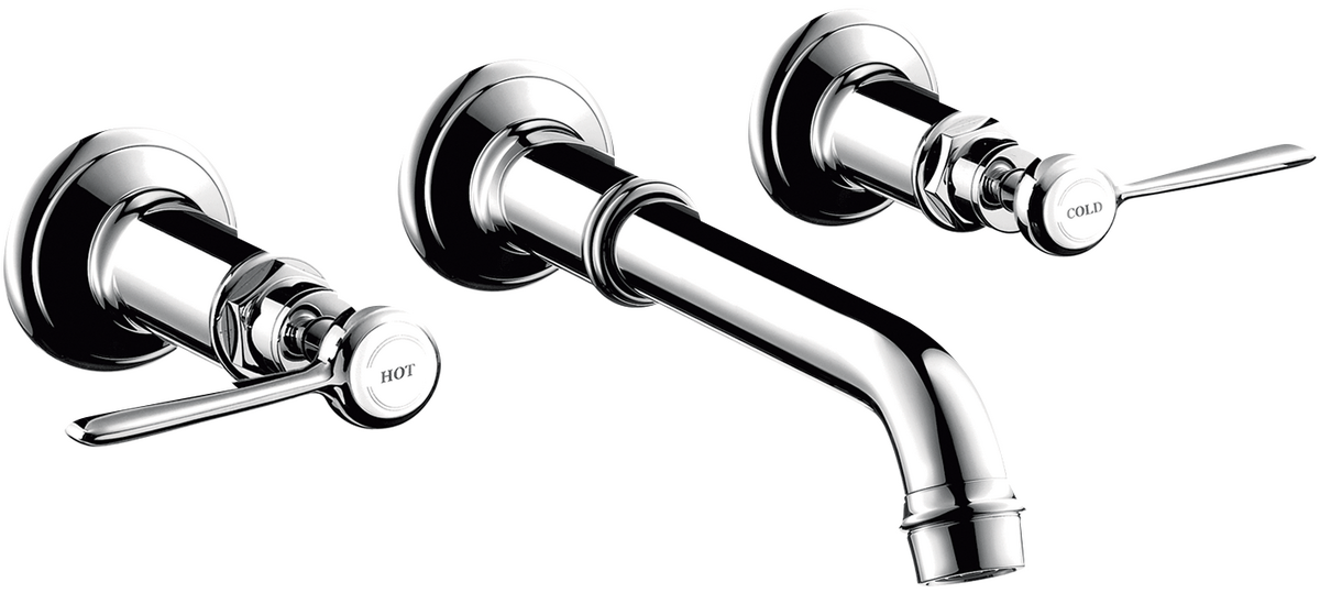 HANSGROHE AXOR Montreux 3-Loch Waschtischarmatur Unterputz für Wandmontage mit Auslauf 165 - 225 mm und Hebelgriffen #16534800 - Edelstahl Optic