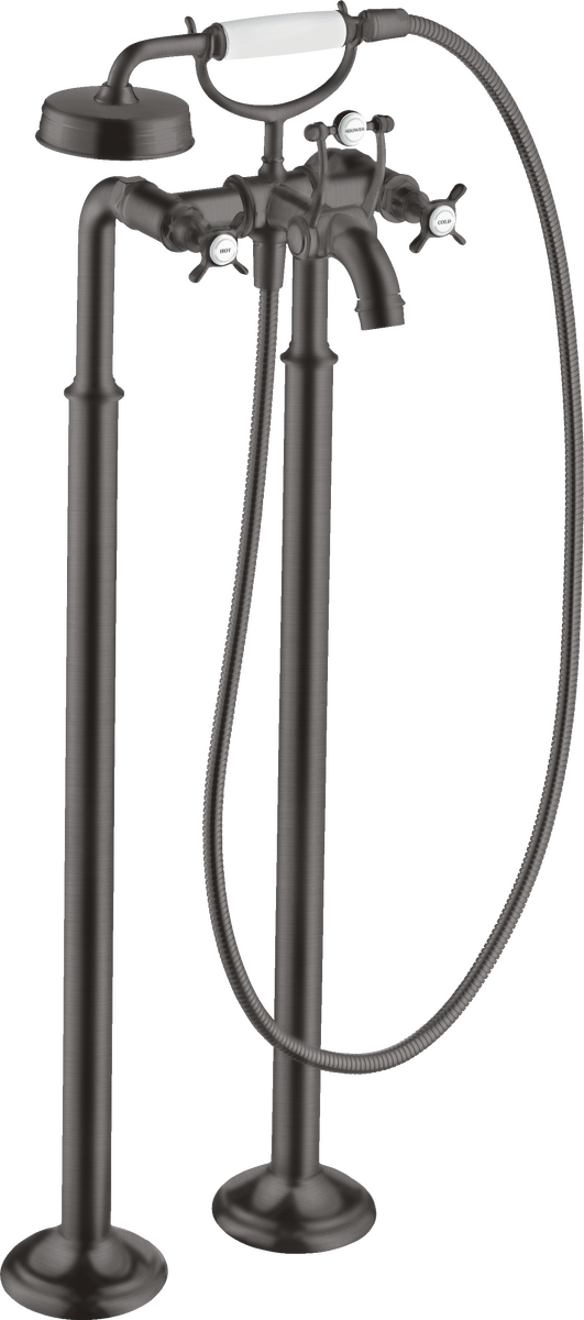 HANSGROHE AXOR Montreux 2-Griff Wannenarmatur bodenstehend mit Kreuzgriffen #16547340 - Brushed Black Chrome