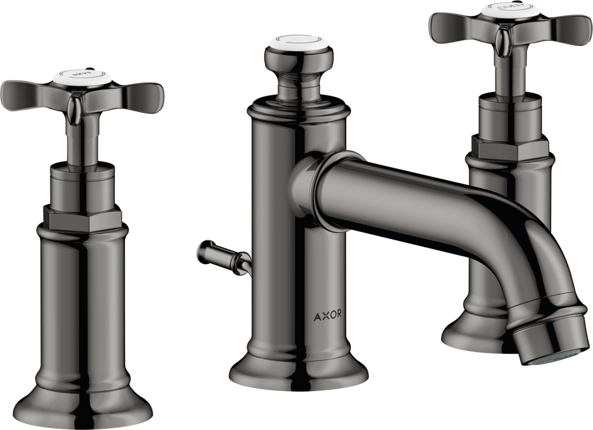 HANSGROHE AXOR Montreux 3-Loch Waschtischarmatur 30 mit Kreuzgriffen und Zugstangen-Ablaufgarnitur #16536330 - Polished Black Chrome