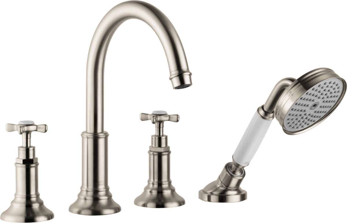 HANSGROHE AXOR Montreux 4-Loch Fliesenrandarmatur mit Kreuzgriffen #16544820 - Brushed Nickel