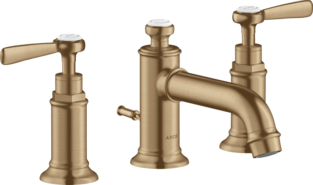 HANSGROHE AXOR Montreux 3-Loch Waschtischarmatur 30 mit Hebelgriffen und Zugstangen-Ablaufgarnitur #16535140 - Brushed Bronze