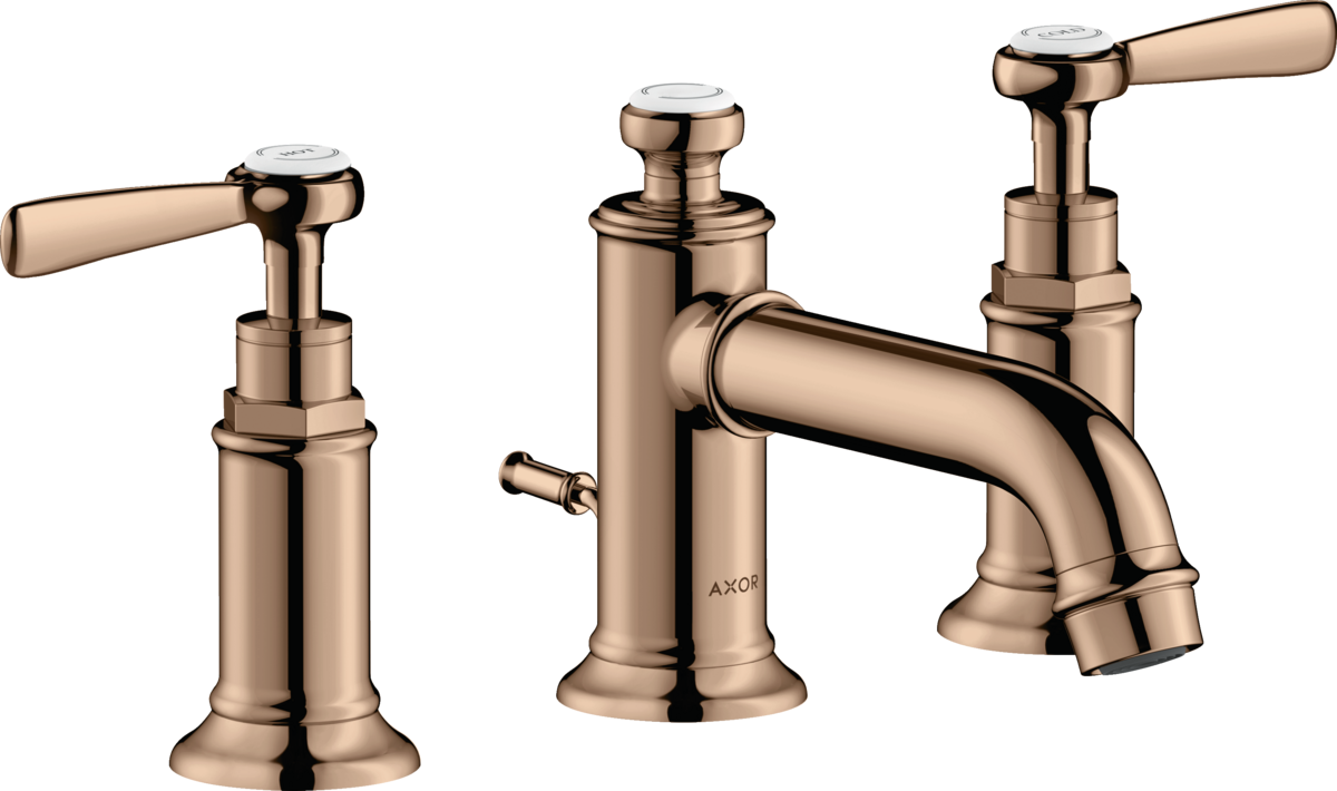 HANSGROHE AXOR Montreux 3-Loch Waschtischarmatur 30 mit Hebelgriffen und Zugstangen-Ablaufgarnitur #16535300 - Polished Red Gold