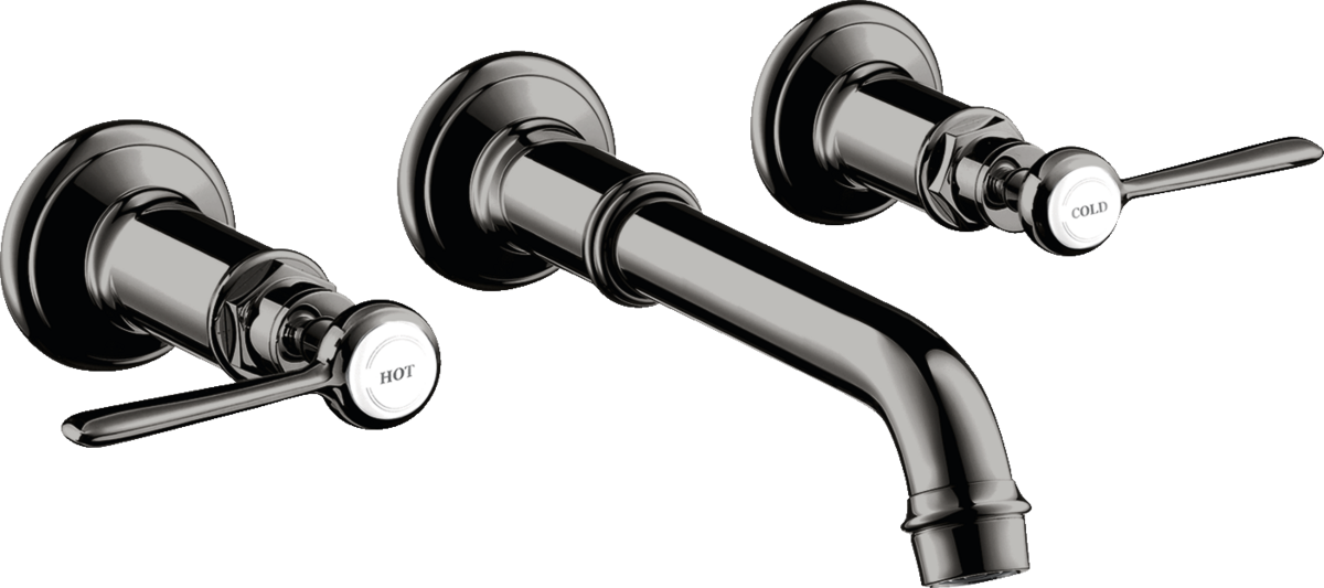 HANSGROHE AXOR Montreux 3-Loch Waschtischarmatur Unterputz für Wandmontage mit Auslauf 165 - 225 mm und Hebelgriffen #16534330 - Polished Black Chrome