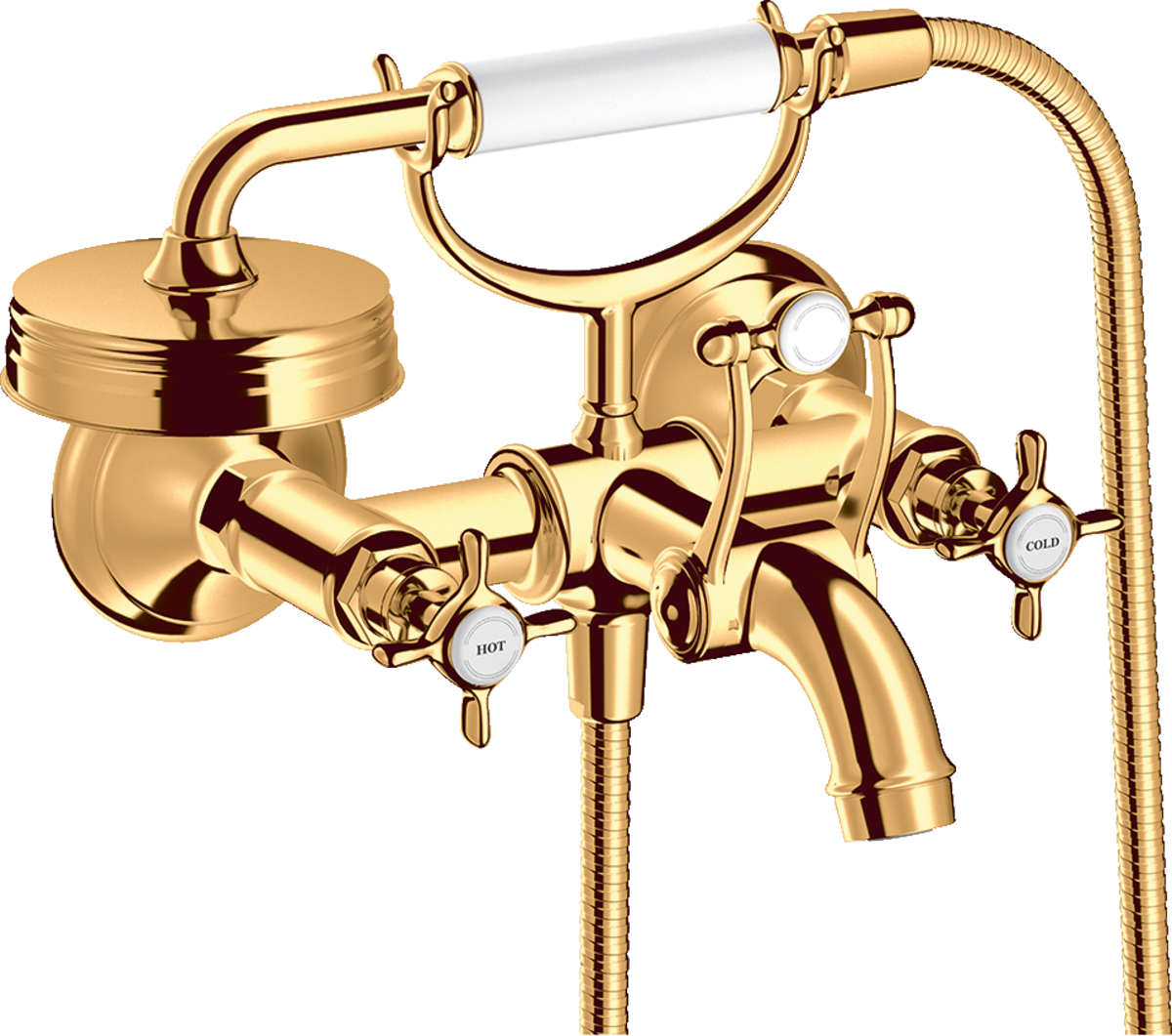 HANSGROHE AXOR Montreux 2-Griff Wannenarmatur Aufputz mit Kreuzgriffen #16540990 - Polished Gold Optic