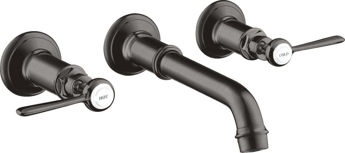 HANSGROHE AXOR Montreux 3-Loch Waschtischarmatur Unterputz für Wandmontage mit Auslauf 165 - 225 mm und Hebelgriffen #16534340 - Brushed Black Chrome