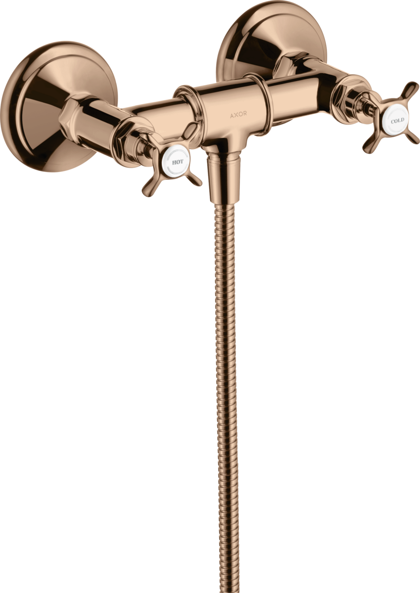 HANSGROHE AXOR Montreux 2-Griff Brausearmatur Aufputz mit Kreuzgriffen #16560300 - Polished Red Gold