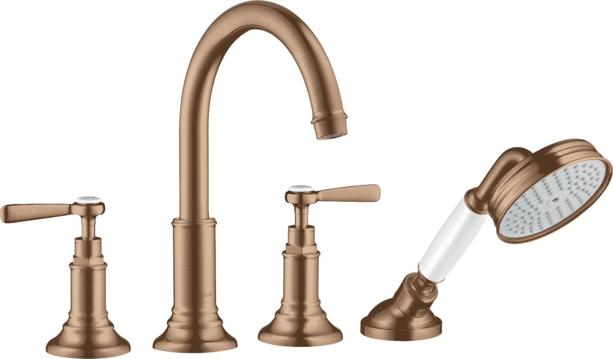 HANSGROHE AXOR Montreux 4-Loch Wannenrandarmatur mit Hebelgriffen #16550310 - Brushed Red Gold