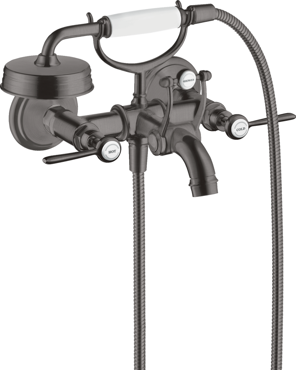 HANSGROHE AXOR Montreux 2-Griff Wannenarmatur Aufputz mit Hebelgriffen #16551340 - Brushed Black Chrome