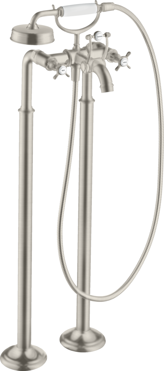 HANSGROHE AXOR Montreux 2-Griff Wannenarmatur bodenstehend mit Hebelgriffen #16553800 - Edelstahl Optic