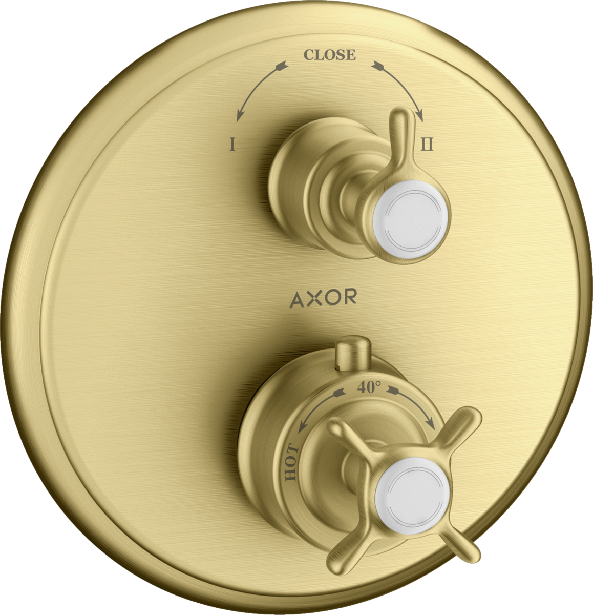HANSGROHE AXOR Montreux Thermostat Unterputz mit Kreuzgriff und Ab- und Umstellventil #16820950 - Brushed Brass