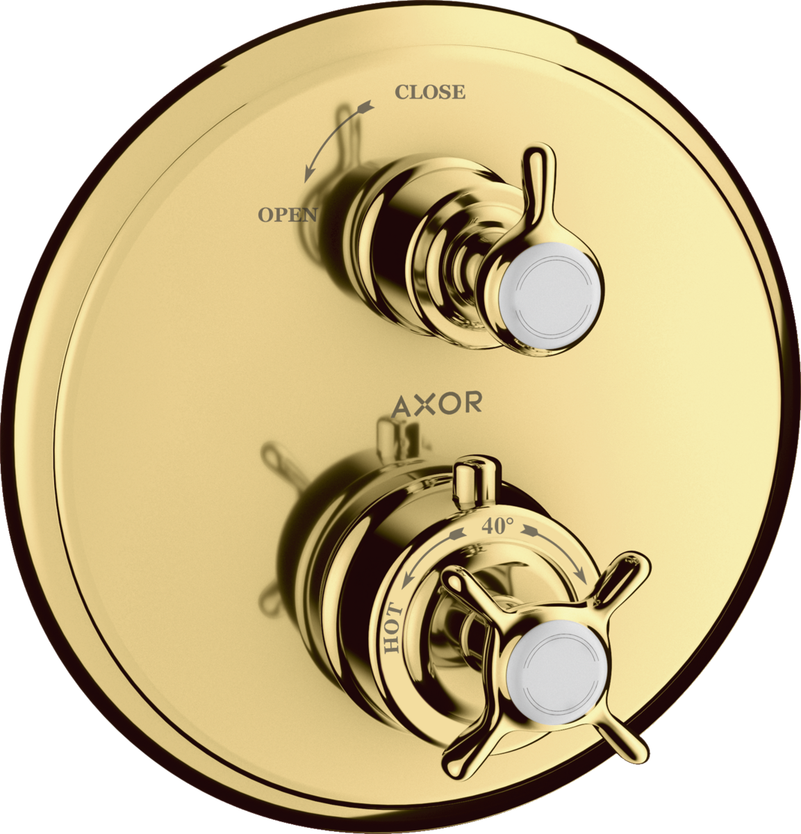 HANSGROHE AXOR Montreux Thermostat Unterputz mit Kreuzgriff und Absperrventil #16800990 - Polished Gold Optic