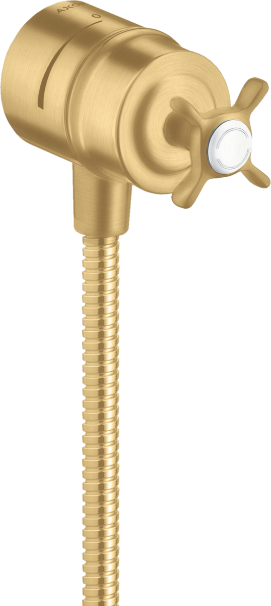 HANSGROHE AXOR Montreux Wandanschluss Stop mit Rückflussverhinderer, Absperrventil und Kreuzgriff #16882250 - Brushed Gold Optic