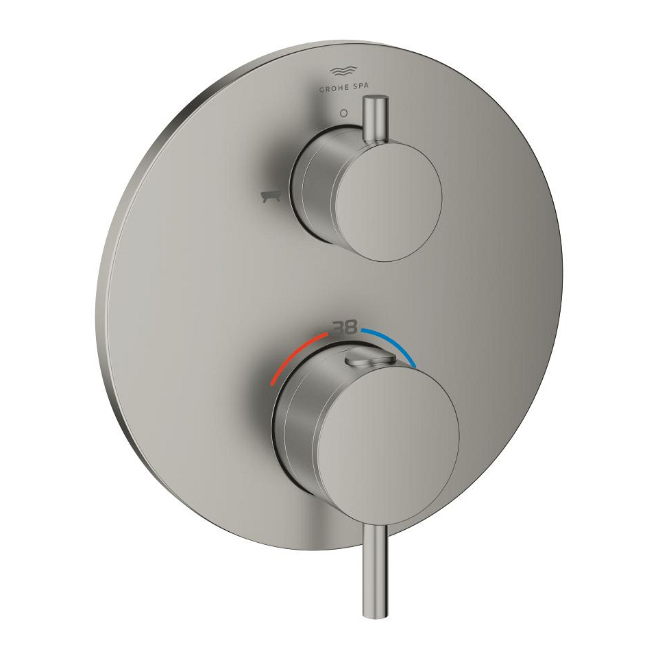 GROHE Atrio Thermostat-Wannenbatterie mit integrierter 2-Wege-Umstellung #24359MS0 - satin steel