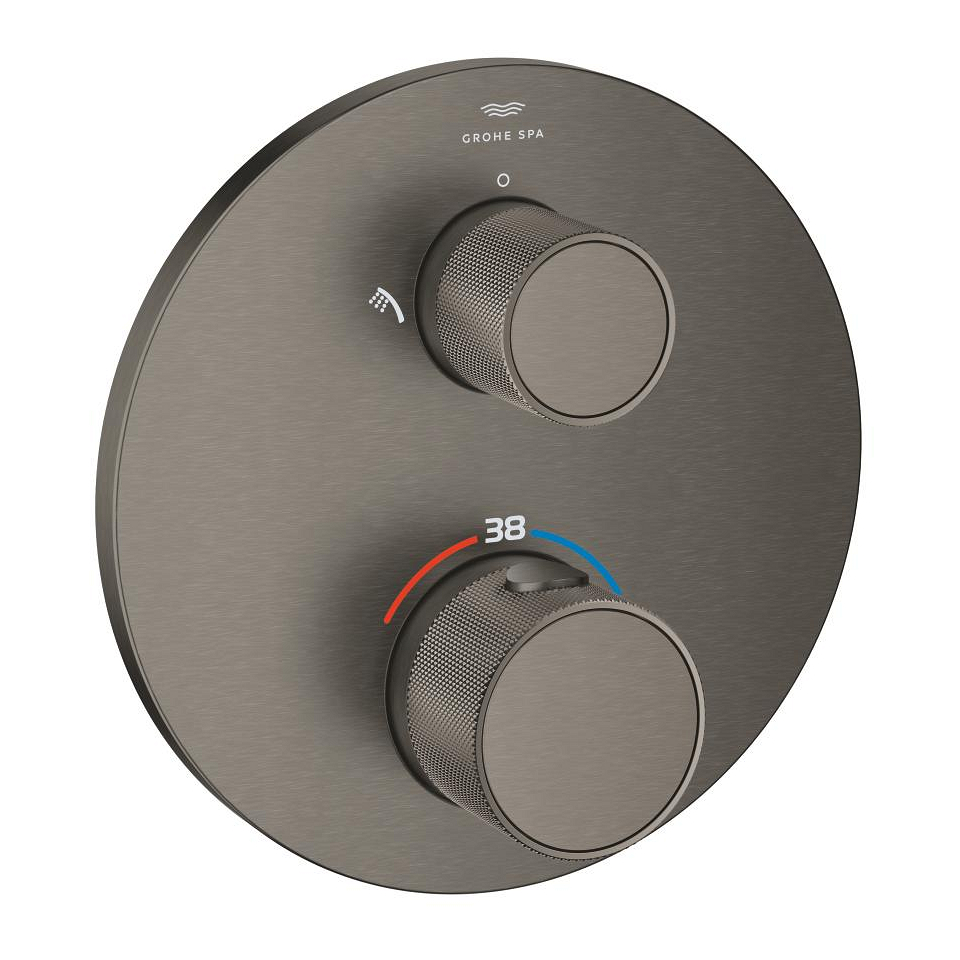 GROHE Atrio Private Collection Thermostat-Brausebatterie mit integrierter 2-Wege-Umstellung mit Knopfbetätigung #24396AL0 - hard graphite gebürstet