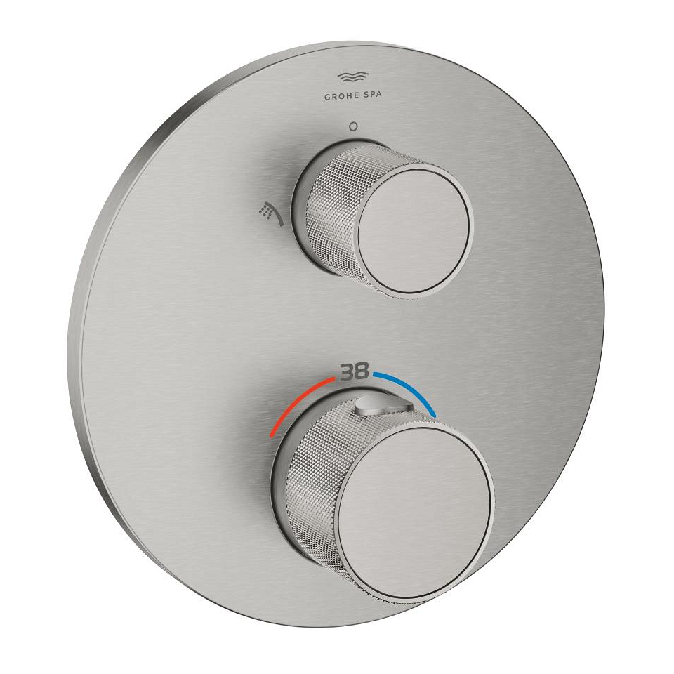 GROHE Atrio Private Collection Thermostat-Brausebatterie mit integrierter 2-Wege-Umstellung mit Knopfbetätigung #24396DC0 - supersteel
