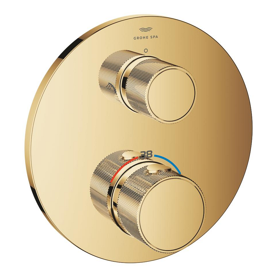 GROHE Atrio Private Collection Thermostat-Brausebatterie mit integrierter 2-Wege-Umstellung mit Knopfbetätigung #24396GL0 - cool sunrise