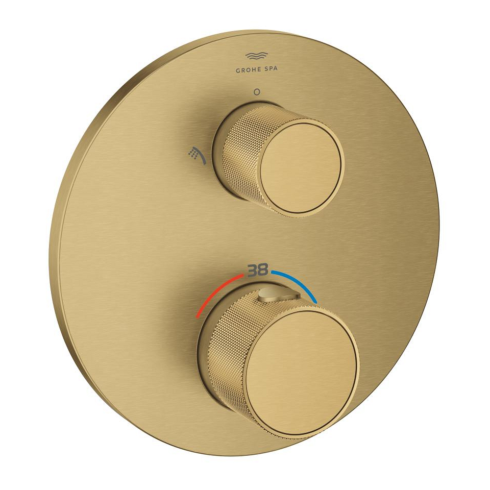 GROHE Atrio Private Collection Thermostat-Brausebatterie mit integrierter 2-Wege-Umstellung mit Knopfbetätigung #24396GN0 - cool sunrise gebürstet