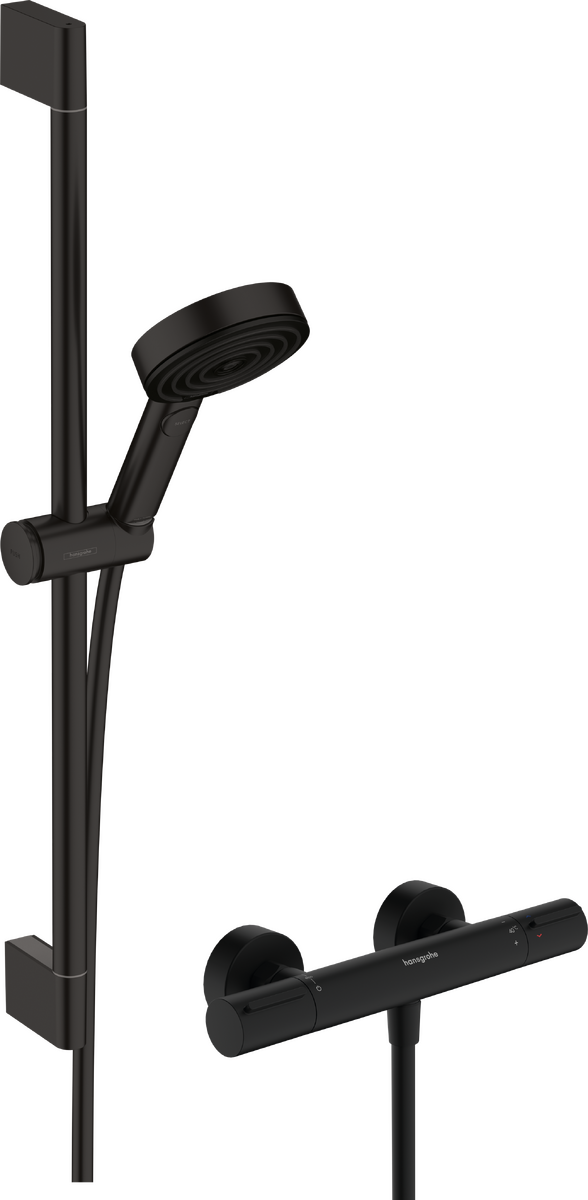 HANSGROHE Pulsify Select S Brausesystem 105 3jet Relaxation EcoSmart mit Ecostat Element und Brausestange 65 cm #24272670 - Mattschwarz