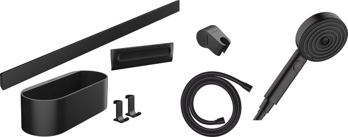 HANSGROHE WallStoris Bundle Handbrause 105 3jet Activation EcoSmart, Wandstange 70 cm und Accessoireset #24291670 - Mattschwarz