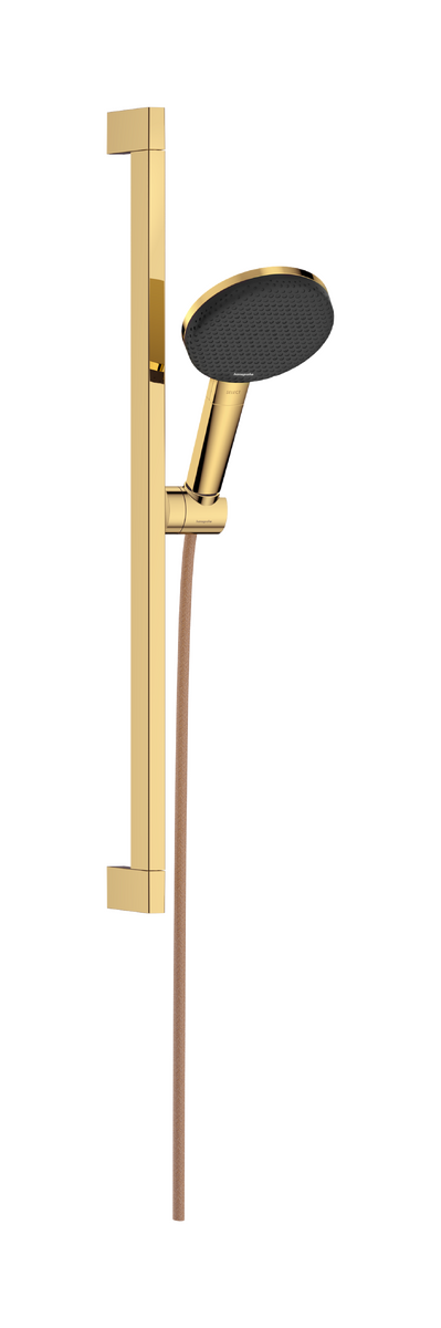 HANSGROHE Raindance Alive Select S Brauseset 125 3jet EcoSmart mit Brausestange Unica E Puro 65 cm und Easy Slide Brausehalter #24600990 - Polished Gold Optic