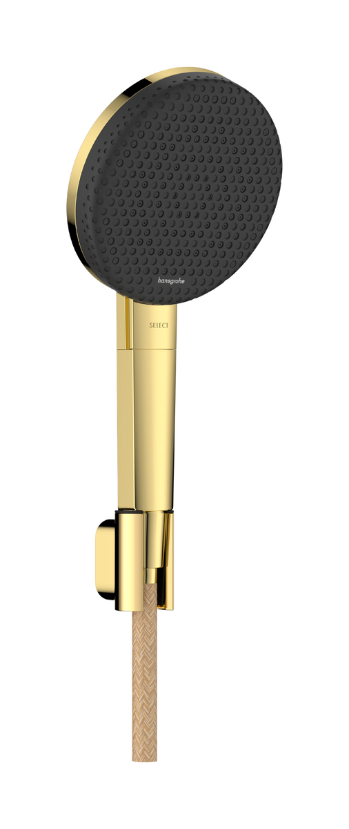HANSGROHE Raindance Alive Select S Brausehalterset 125 3jet EcoSmart mit Designflex Textilbrauseschlauch 160 cm #24611990 - Polished Gold Optic