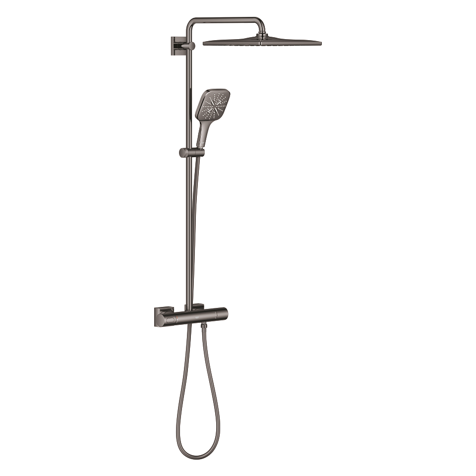 GROHE Rainshower SmartActive 310 Cube Duschsystem mit Thermostatbatterie für die Wandmontage #26837A00 - hard graphite